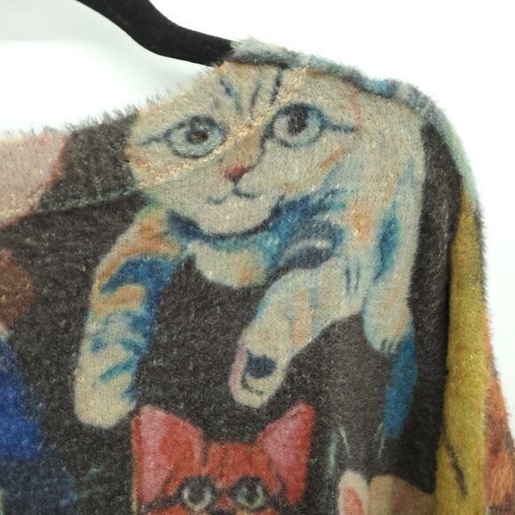Cotton/Wool Oversized Cat Print Sweater OS Multicolor - Picture 13 of 16